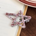 Star shaped red and white checkered hair clip with a vintage resin star design - Plaid Side Clip