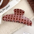 Grande molletta per capelli vintage con strisce rosa e motivi a cuore su marrone scuro - Stile Sycee Grande (Sycee Grande)
