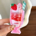 Pinza per capelli a forma di parfait alla fragola rosa con scritte LOVE rosse - Tazza di Gelato alla Fragola