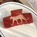 Elegante molletta per capelli rosso scuro con stampa leopardata e texture dettagliate - Rosso Leopardo