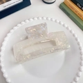 Extra large 13cm iridescent white acetate hollow square hair claw clip for thick hair - Mermaid White