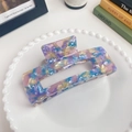 13cm acetate hair claw clip featuring purple and yellow marble pattern in a square cutout shape - Dreamy Purple