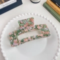 Extra large 13cm acetate claw clip with green and pink floral marble pattern - Pink & Green