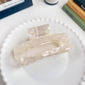 Minimalist large rectangular acetic acid hair claw in creamy white marble texture - Gem White