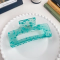 Extra large 13cm marble teal acetate hair claw clip for thick hair in a stylish setting - Floral Green