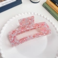 Pink and ivory rectangle acetate hair claw clip with a marble stone pattern finish - Sakura Pink