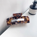 Pince à cheveux rétro en acétate avec motif écaille et design rectangulaire creux - 10.5cm / Ambre