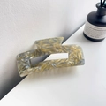 Pince à cheveux rectangulaire en acétate avec motif de marbre gris et ambre élégant - 10.5cm / Jaune Bleu