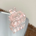 Pink translucent acrylic hair claw clip with embedded glitter and hollow geometric design - 5cm / Sakura Pink