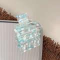 Modern square geometric acrylic hair claw with blue and white shell flakes - 5cm / Mint Green