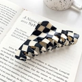 Classic black and white checkered acetate hair claw clip for women's hairstyles - Long Triangle