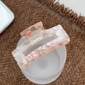 Pink translucent acrylic hair claw clip with embedded dried flowers and hollow design - 7.5cm / Sakura Pink