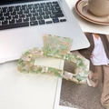 13cm large square hair claw clip with green marble acetate pattern for thick hair - Pink Green 13cm