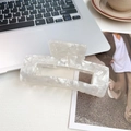 Large 13cm pearl white acetate hair claw clip with rectangular hollow design - Gem White 13cm