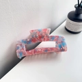 Pince à cheveux moderne en acétate à motif marbré rose pastel et bleu fleuri - 10.5cm / Bleu Pâle