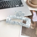 Large blue marble acetate shark hair claw clip styled on a modern laptop desk - Gray Blue 13cm