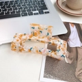 13cm large rectangle hair claw clip with floral marble pattern in cream and orange - Orange Crystal 13cm