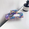 Pince à cheveux rectangulaire en acétate avec motif marbré violet et bleu - 10.5cm / Violet de Rêve
