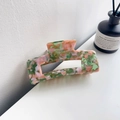 Pince à cheveux rectangulaire en acétate avec motif mosaïque coloré rose et vert - 10.5cm / Rose et Vert