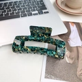 Deep green and gold marbled 13cm oversized shark hair claw clip in rectangular cutout design - Gem Green 13cm