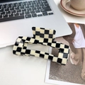Extra large 13cm checkerboard hair claw clip in classic black and white acetate finish - Checkerboard 13cm
