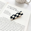 French vintage style rectangular checkerboard hair clip in black and white pattern - Square Hair Clip