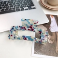 Large mosaic rectangle hair claw clip with blue and red patterns on white surface - Blue Floral 13cm