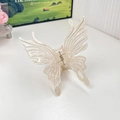 Elegant large butterfly hair claw clip with pearlescent ivory cutout wing design - Yellow Large Butterfly