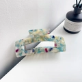 Pince à cheveux rectangulaire en acétate avec texture marbrée colorée élégante - 10.5cm / Cyan Clair