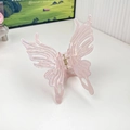 Iridescent pink butterfly hair claw clip with pearl finish made of translucent resin - Pink Large Butterfly