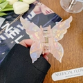 Iridescent pink butterfly hair claw clip with a pearlescent finish for women - Orange Butterfly