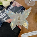 Elegant butterfly shark clip in iridescent mermaid white with pearlescent finish - Gray Butterfly
