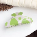 Pink and green zebra pattern large hair claw clip with glossy finish for women - Green Cow Print