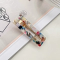 Elegant rectangle acetate hair clip with colorful mosaic pattern and gold metal base - Square Colorful Terrazzo
