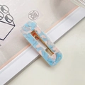 Rectangle hair clip featuring blue and pink marbled patterns with a gold spring clip - Square Royal Blue Marble