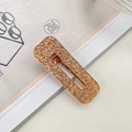 Sparkly gold glitter rectangular hollow hair clip for women with elegant metallic finish - Square Champagne Glitter