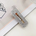 Elegant rectangle acetate hair clip with silver glitter finish and gold metal grip - Square-Silver