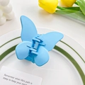 Pince à cheveux papillon bleu clair mat pour femme sur une assiette décorative blanche - Bleu Ciel 5.5cm
