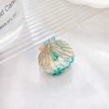 Mini shell-shaped marble acetate hair claw clip with golden lines and teal white texture - Vintage Green (2.5cm)