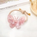 Elastico per capelli con farfalla in acetato rosa marmorizzato e cordino beige - Rosa Floreale
