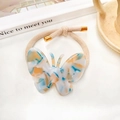 Elastico a farfalla in acetato di marmo blu con fascia elastica beige spessa - Blu Bianco Floreale
