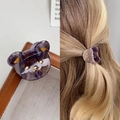 Mini pince à cheveux en acétate avec tête d'ours en marbre violet et détails dorés - 3cm / Violet foncé