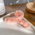 Pink plush hair claw clip in faux rabbit fur with metal spring for autumn and winter - 12cm / Peach Pink