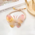Élastique à cheveux papillon en acétate rose et jaune avec cordon élastique beige - Rose Métallique