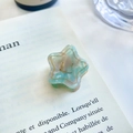 Star-shaped acetate hair claw clip with green marble pattern and smiley face detail - Small (2.5CM) / Green Floral