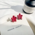 Mini mollette per capelli a fiori rosso scuro opaco su scheda per gioielli - Con Stile di Conservazione / Fiore Rosso