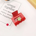Pinza per capelli rossa glitterata in acrilico con un piccolo ciondolo ad albero di Natale - Forma dell'albero di Natale / Rosso
