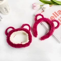 Ensemble bandeau et chouchou en peluche rose fuchsia avec oreilles d'ours douces - Ensemble Ours Fraise