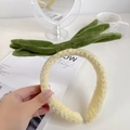 Bandeau en peluche vert et beige avec feuilles en velours doux et tissu façon mouton - Serre-tête Ananas