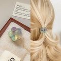 Mini floral iridescent acetate hair claw clip for bangs in soft purple and green - Colorful Blue Purple